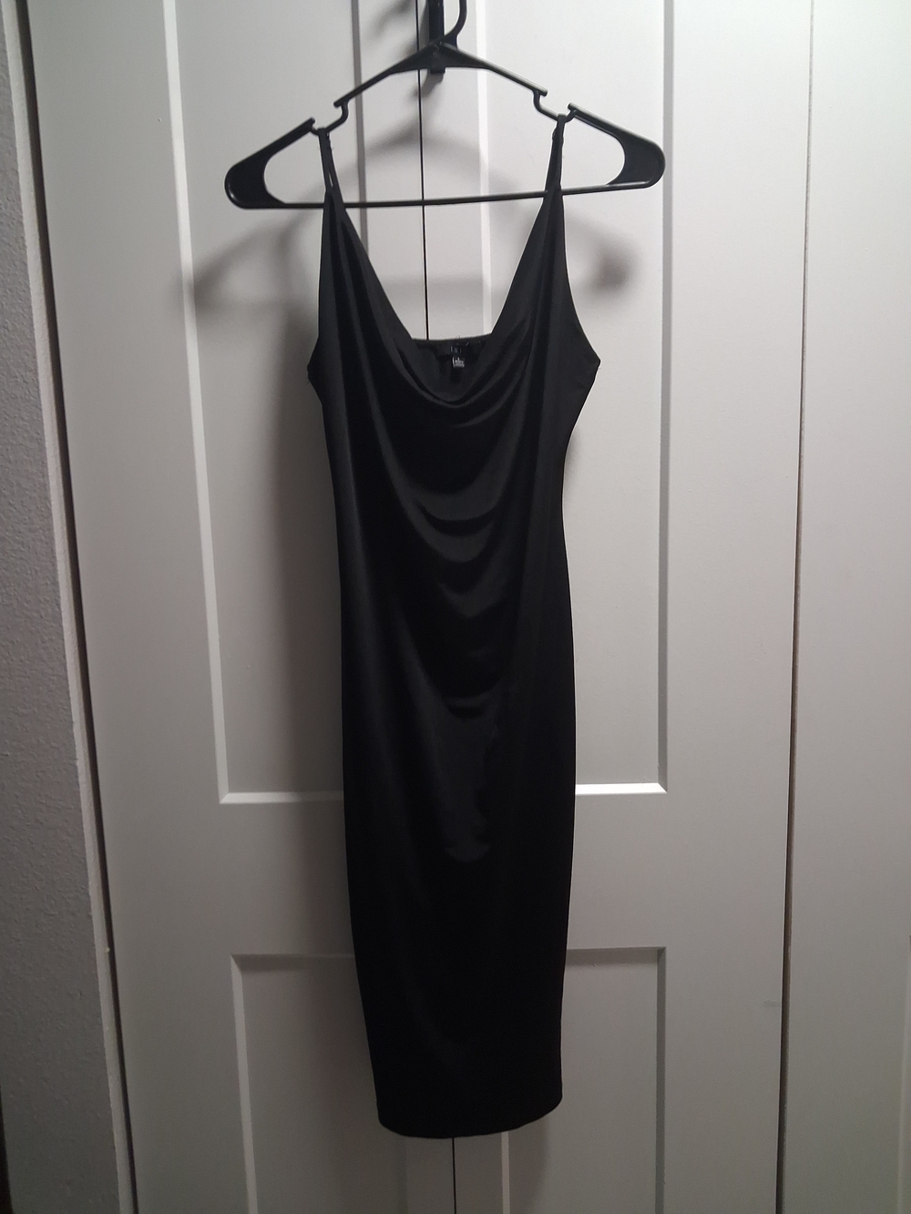 iris Black Satin Cowl Neck Midi Dress